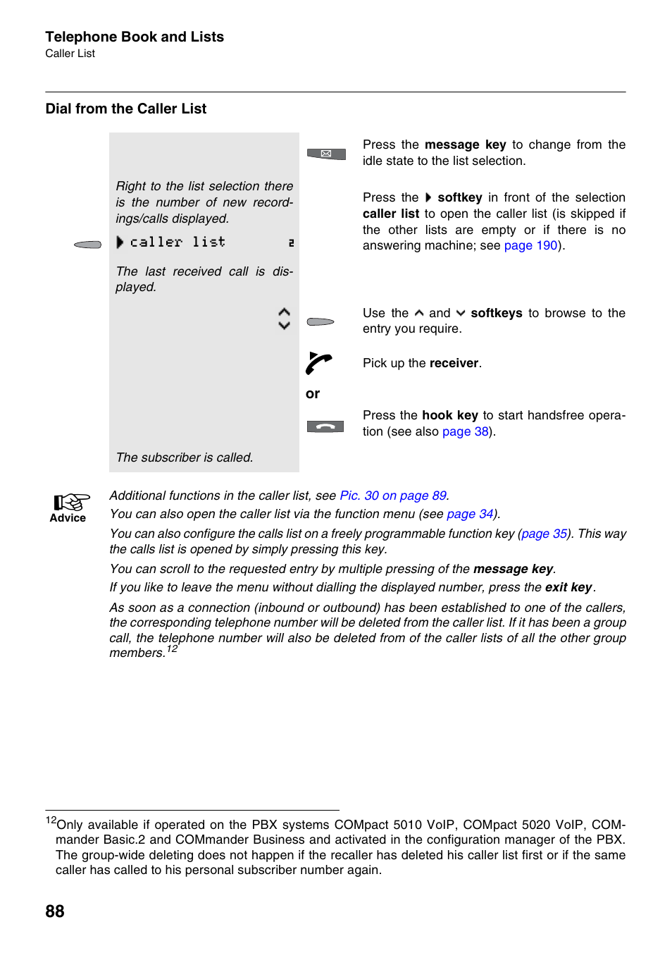 Dial from the caller list, Caller list 2 | Auerswald 2500 User Manual | Page 88 / 236