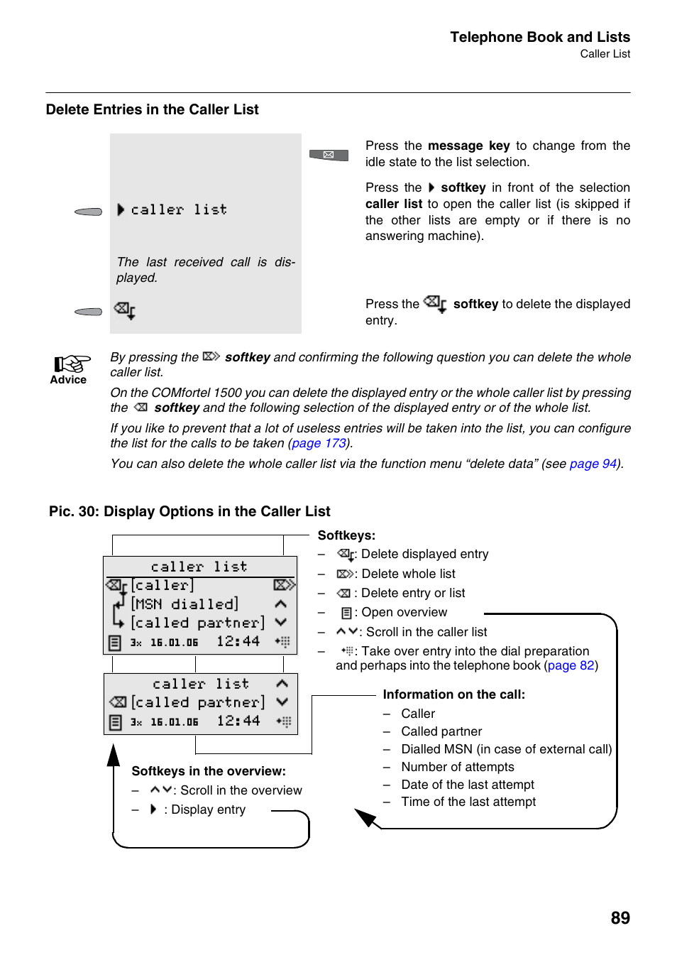 Delete entries in the caller list, Pic. 30 : display options in the caller list, Pic. 30: display options in the caller list | Caller list | Auerswald 2500 User Manual | Page 89 / 236