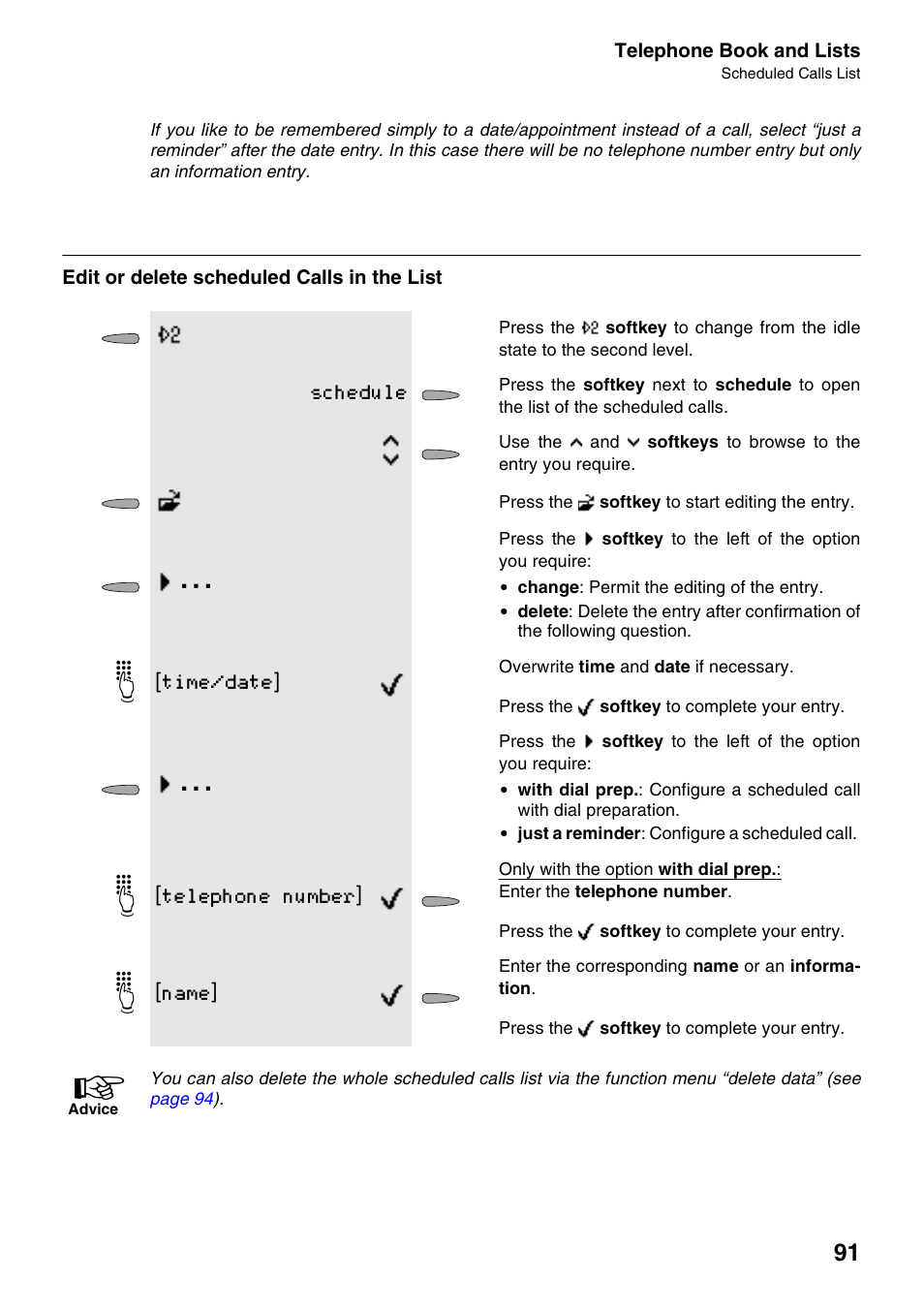 Edit or delete scheduled calls in the list | Auerswald 2500 User Manual | Page 91 / 236