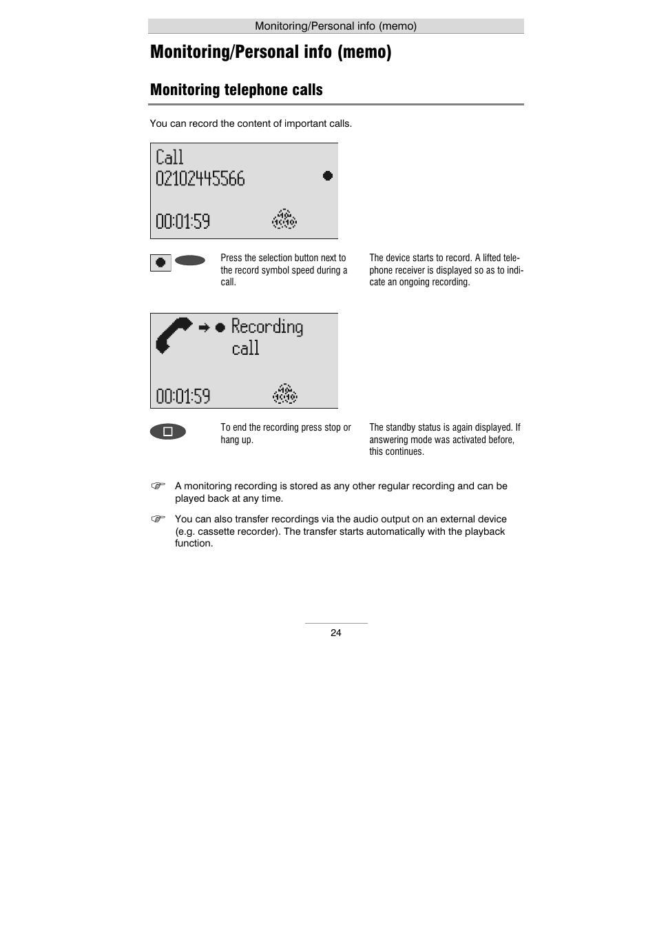 Monitoring telephone calls | Auerswald 461.2 User Manual | Page 24 / 95