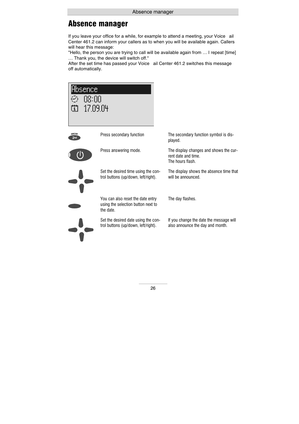 Absence manager | Auerswald 461.2 User Manual | Page 26 / 95