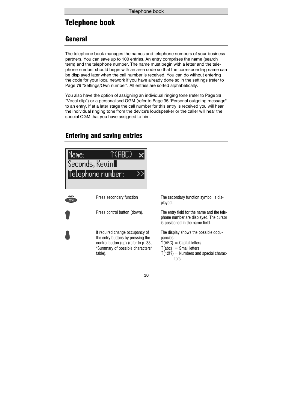Telephone book, General, Entering and saving entries | Auerswald 461.2 User Manual | Page 30 / 95