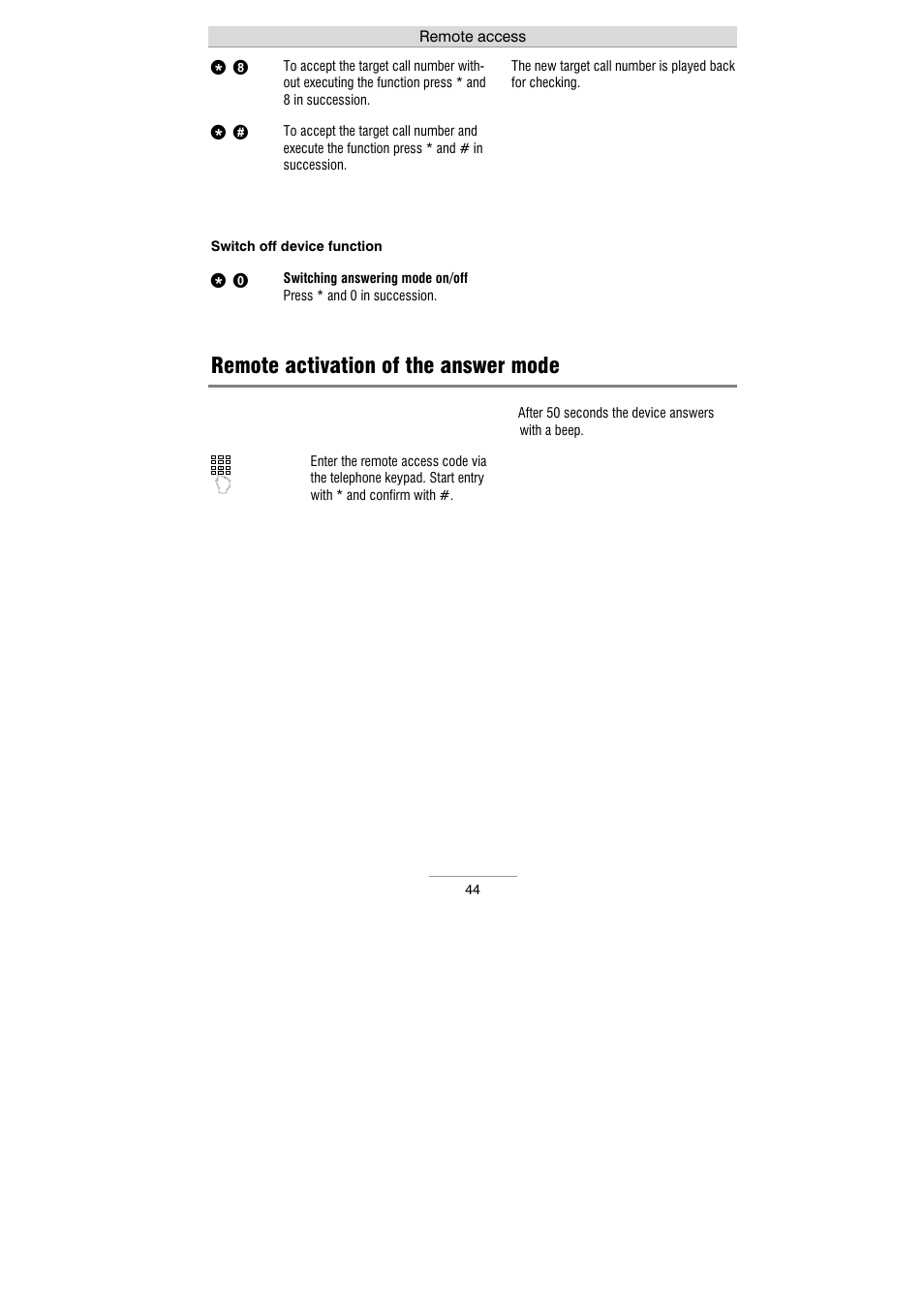 Remote activation of the answer mode | Auerswald 461.2 User Manual | Page 44 / 95