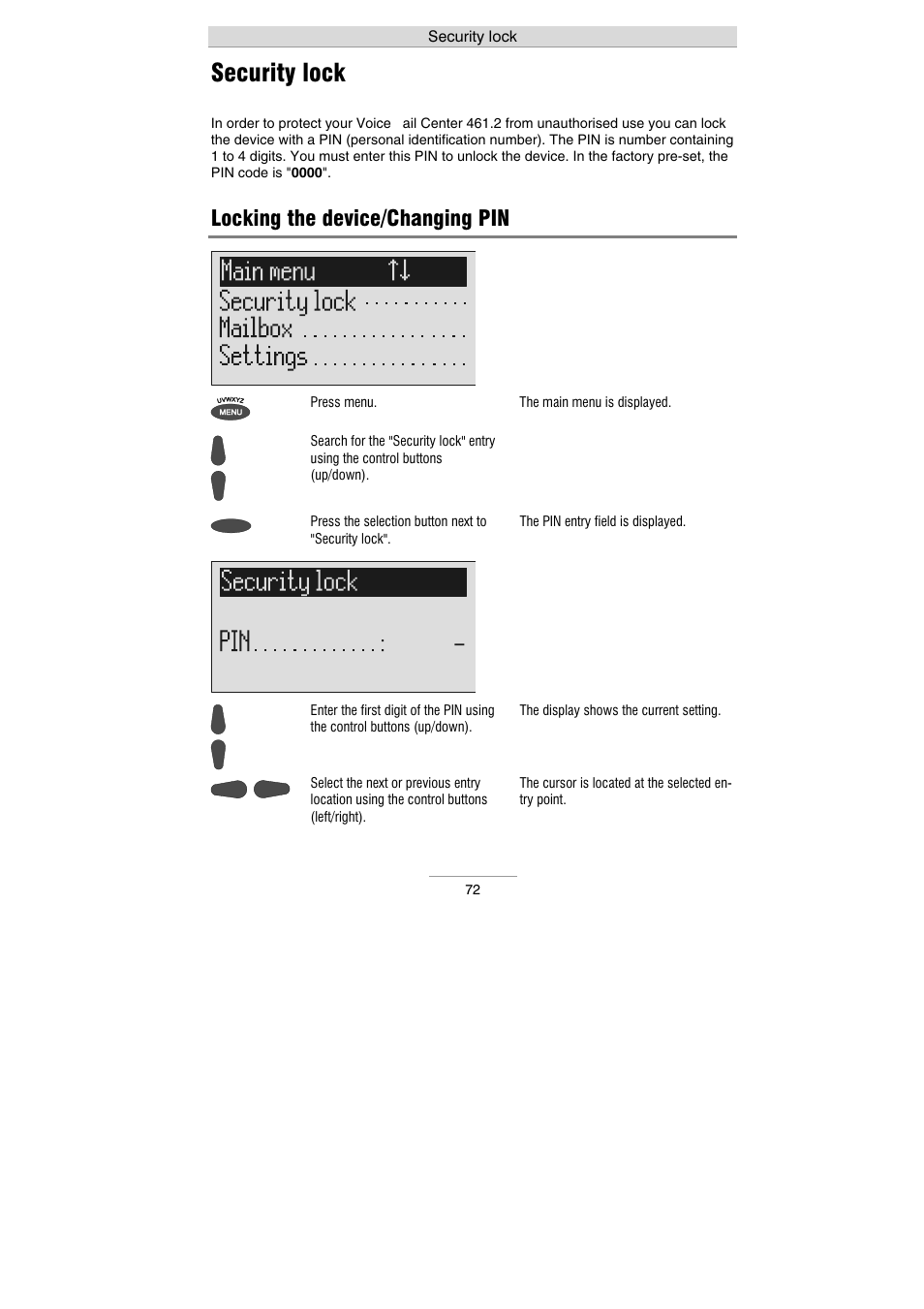 Security lock, Locking the device/changing pin | Auerswald 461.2 User Manual | Page 72 / 95