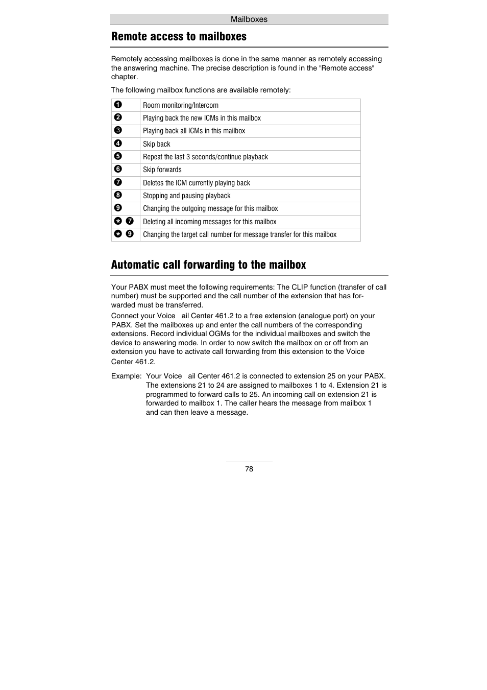 Remote access to mailboxes, Automatic call forwarding to the mailbox | Auerswald 461.2 User Manual | Page 78 / 95
