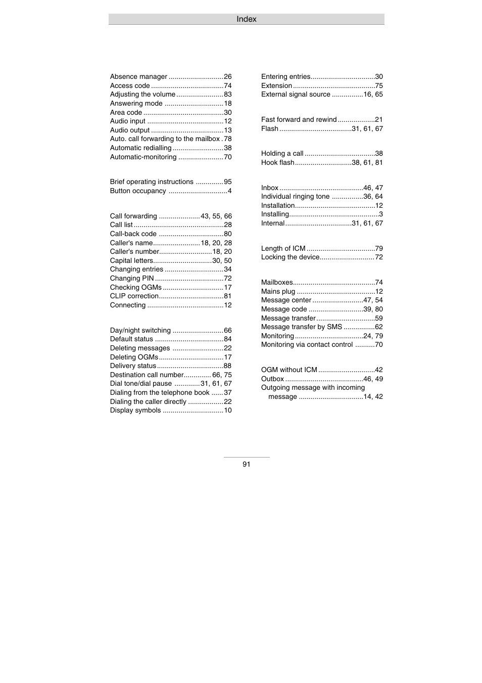 Index | Auerswald 461.2 User Manual | Page 91 / 95
