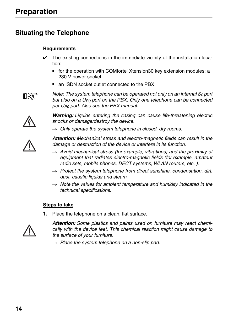 Situating the telephone, Preparation | Auerswald 1500 User Manual | Page 14 / 36