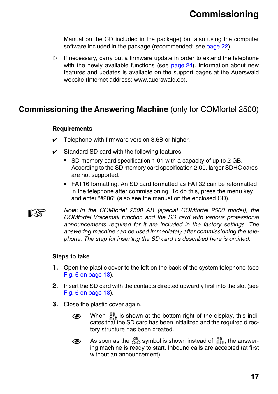 Commissioning the answering machine (o, Commissioning | Auerswald 1500 User Manual | Page 17 / 36