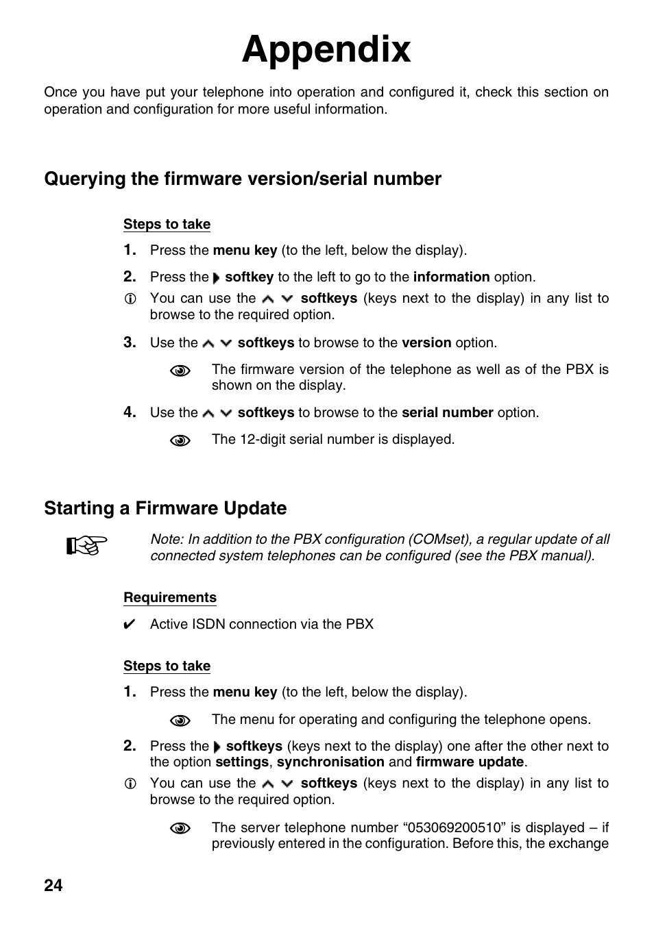 Appendix, Querying the firmware version/serial number, Starting a firmware update | Auerswald 1500 User Manual | Page 24 / 36