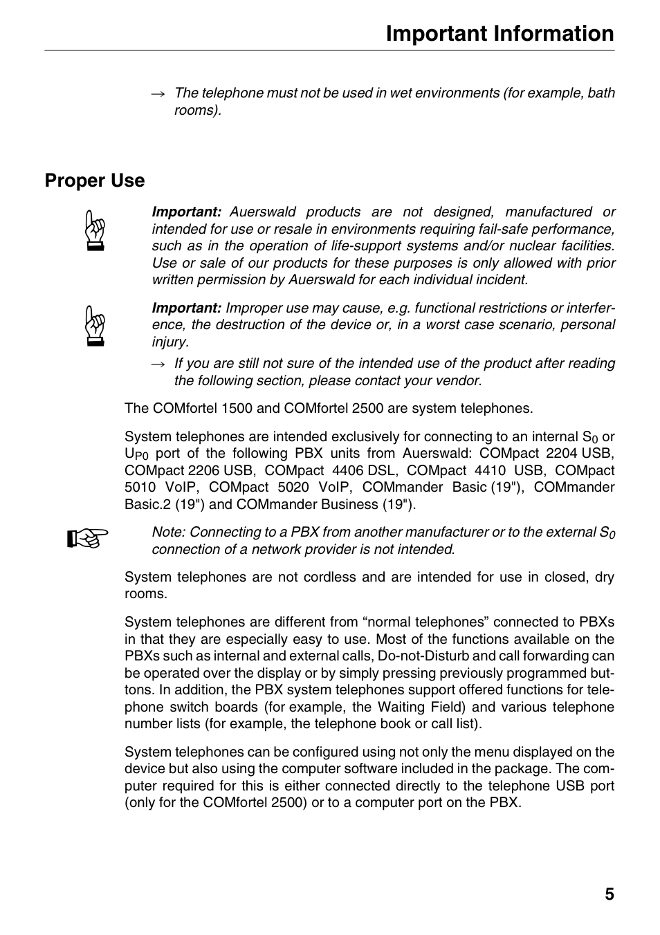 Proper use, Important information | Auerswald 1500 User Manual | Page 5 / 36