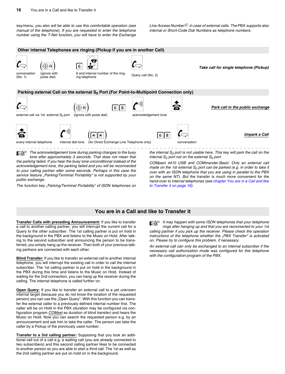 You are in a call and like to transfer it, Parking external call on the external s, G (f) 6 n g | G(f) 68 f a, Bf (**) 68 g | Auerswald 2206 USB User Manual | Page 16 / 76