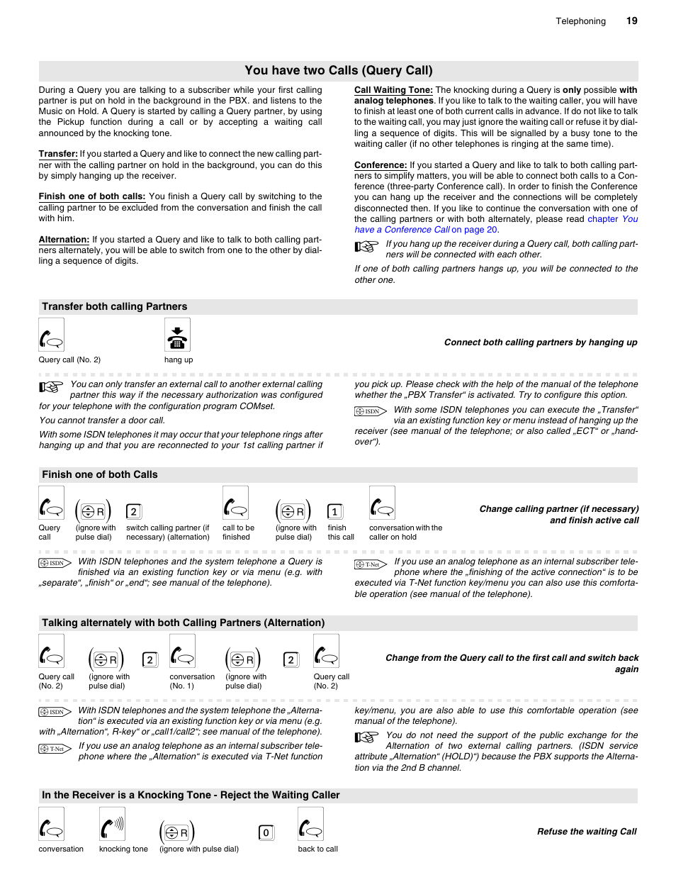 You have two calls (query call), Transfer both calling partners, Finish one of both calls | G (f) 2 g (f) 1 g, G (f) 2 g (f) 2 g, G f (f) 0 g | Auerswald 2206 USB User Manual | Page 19 / 76