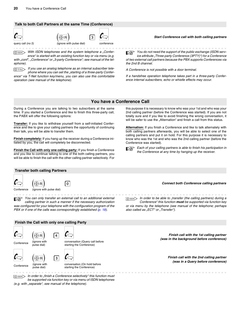 You have a conference call, Transfer both calling partners, Finish the call with only one calling party | G(f) 3 g, G (f) 0, G (f) 4 g, G (f) 3 g | Auerswald 2206 USB User Manual | Page 20 / 76