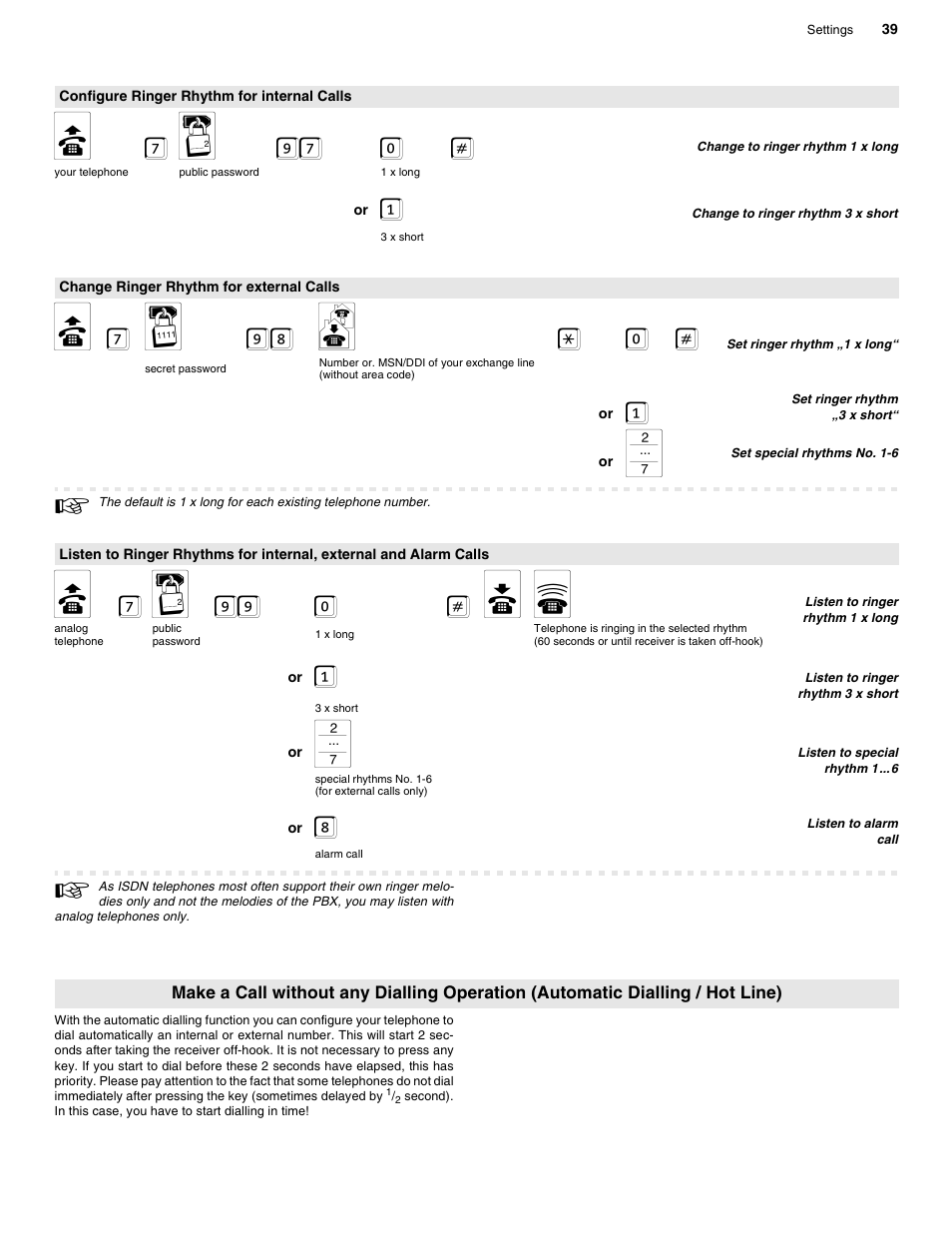 Configure ringer rhythm for internal calls, Change ringer rhythm for external calls, Chapter configure ringer | B 7 q 97 0, B 7 o 98 m * 0, B 7 q 99 0 # a c | Auerswald 2206 USB User Manual | Page 39 / 76