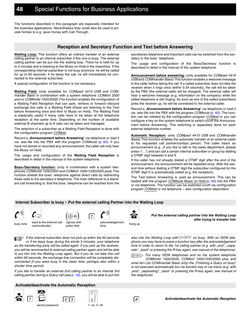 Special functions for business applications, Activate/deactivate the automatic reception, He 2nd c | P. 48, F g (f) 7 f a, B 7 o 23 s, 48 special functions for business applications, F)47 | Auerswald 2206 USB User Manual | Page 48 / 76