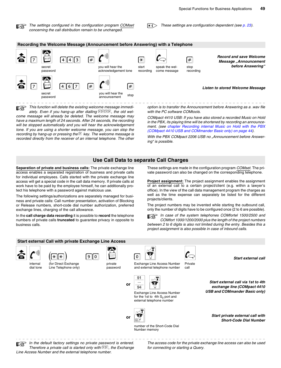 Use call data to separate call charges, B 7 o 443 # f * g, B 7 o 467 # f | B f (**) 90 x 0 r g | Auerswald 2206 USB User Manual | Page 49 / 76