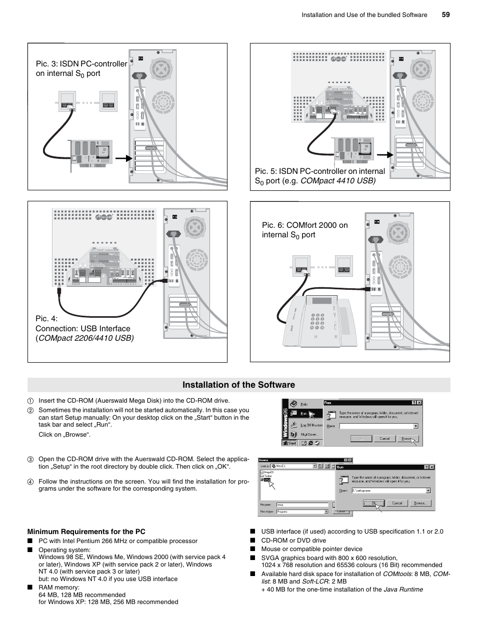 Installation of the software, Minimum requirements for the pc, Pic. 3 on | Or a | Auerswald 2206 USB User Manual | Page 59 / 76