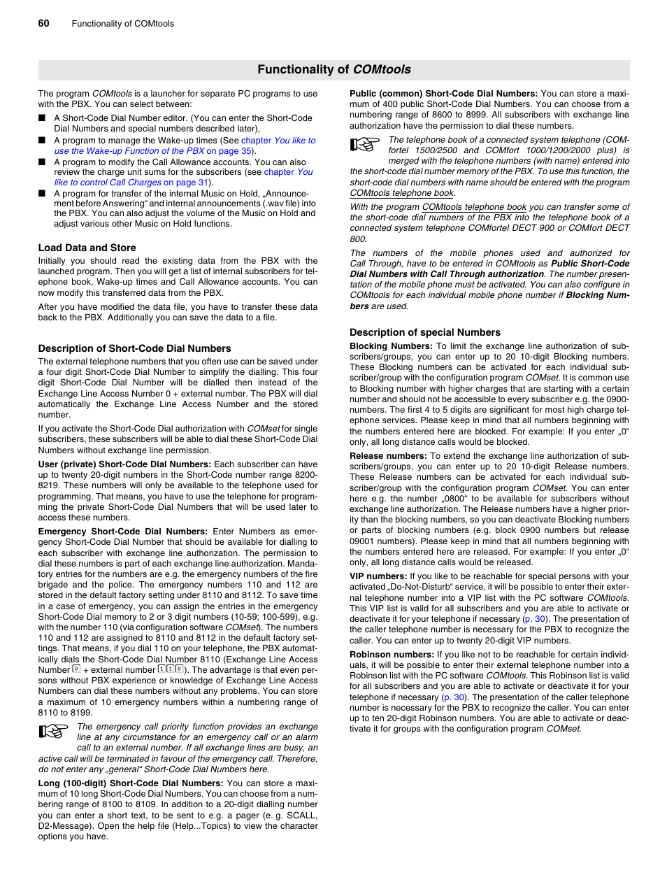 Functionality of comtools, Load data and store, Description of short-code dial numbers | Description of special numbers, Functionality of com, P. 60, Ools | Auerswald 2206 USB User Manual | Page 60 / 76