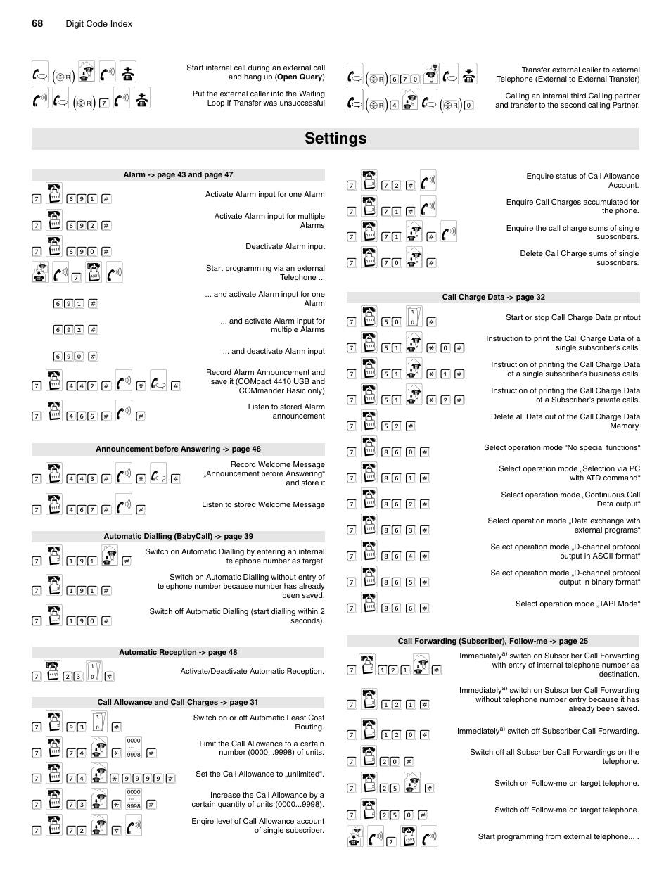 Settings, G (f) n f a, F g (f) 7 f a | G(f)670rga, G(f)4ng(f)0 g, 7 o 691, 7 o 692, 7 o 690, M f7 w f, 7 o 442 # f * g | Auerswald 2206 USB User Manual | Page 68 / 76