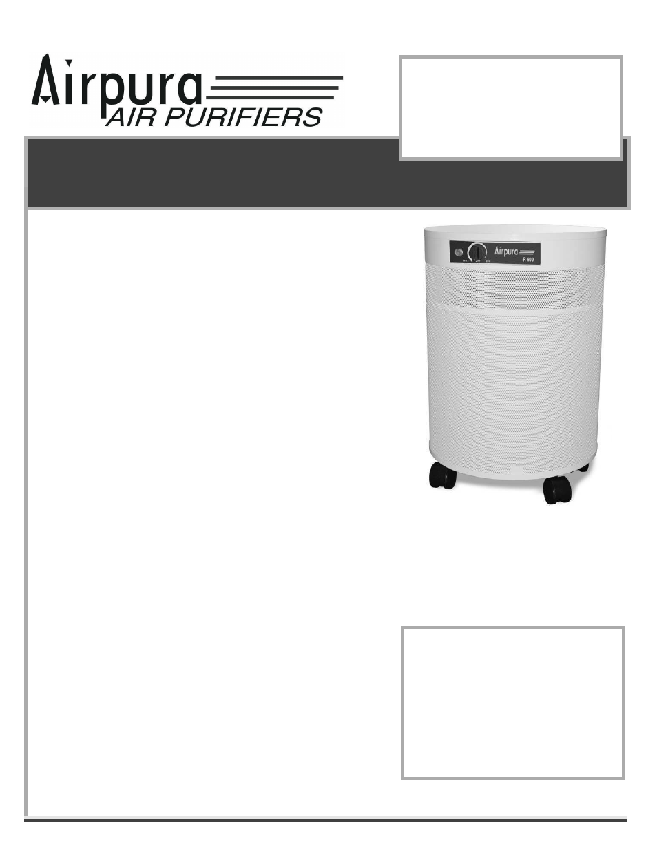 Airpura Industries Airpura V600 User Manual | 2 pages