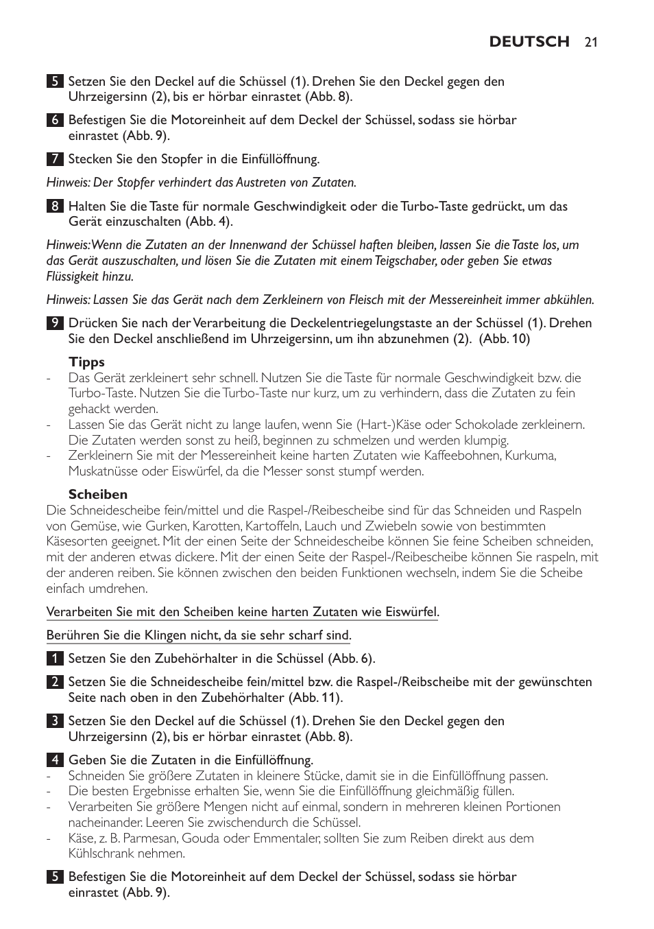 Tipps, Scheiben | Philips Frullatore ad immersione User Manual | Page 21 / 88