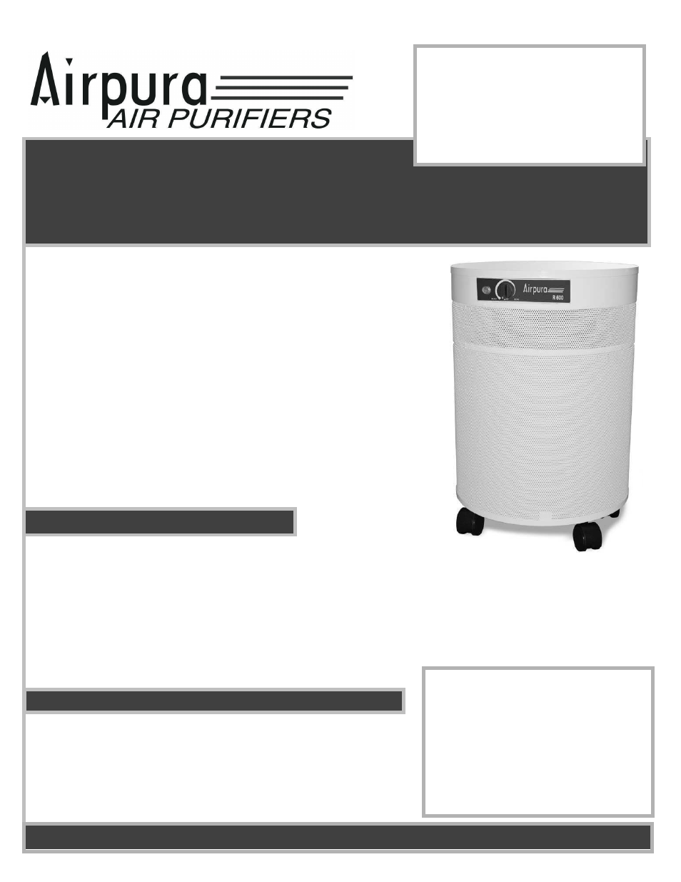 Airpura Industries R600 User Manual | 2 pages