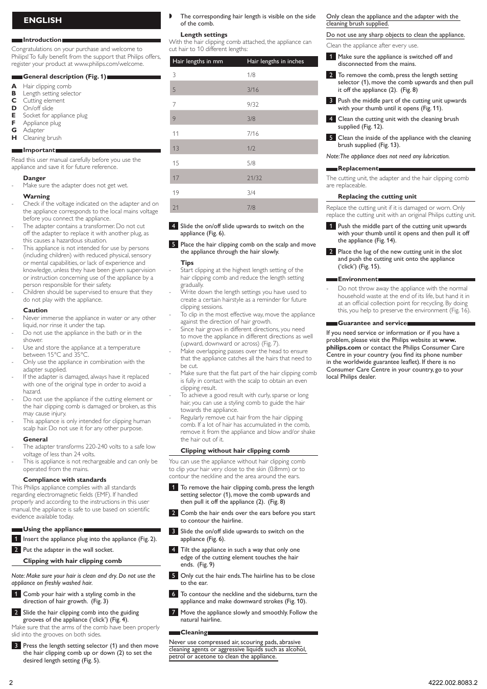 English | Philips HAIRCLIPPER Series 3000 Regolacapelli User Manual | Page 2 / 5