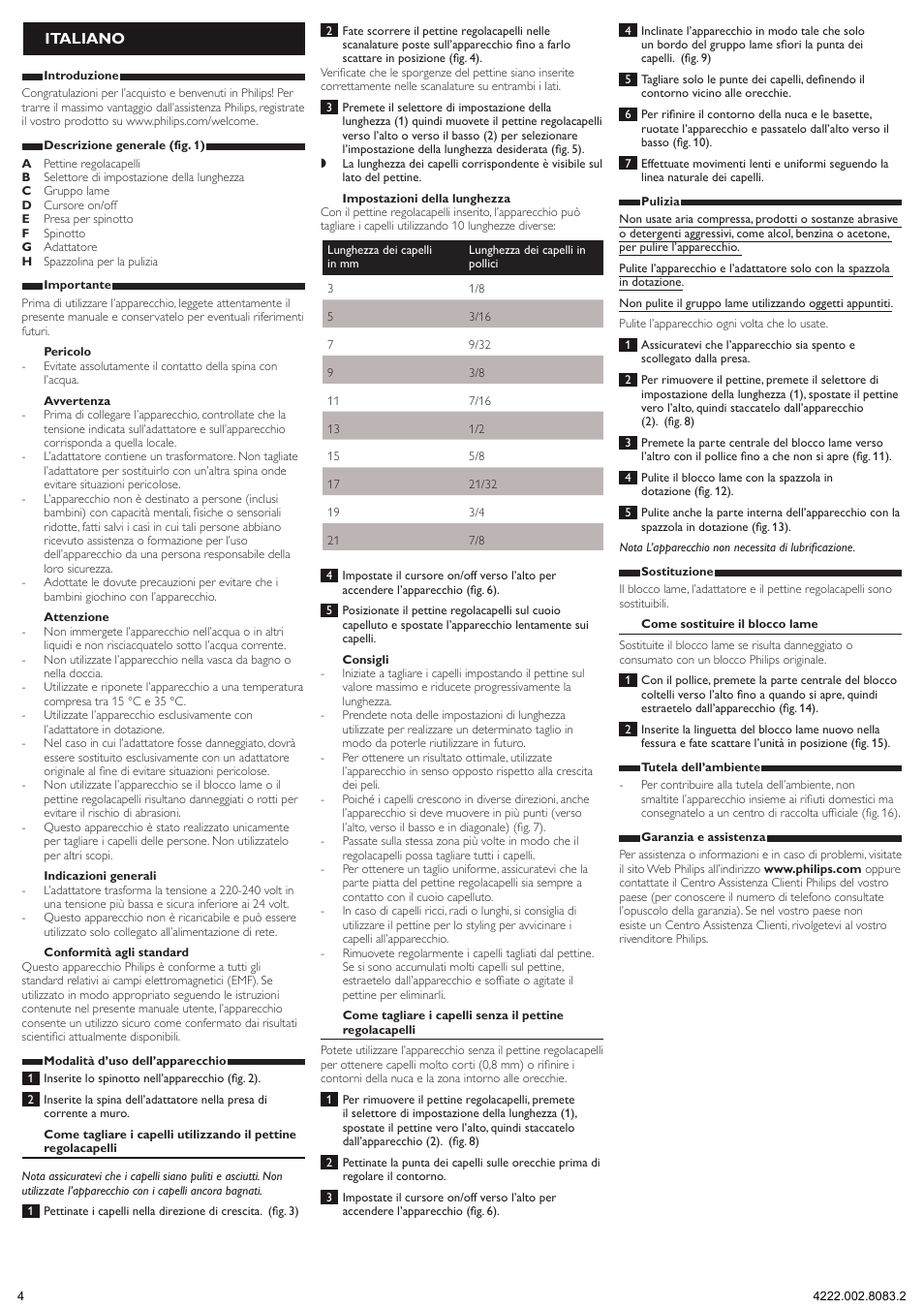 Italiano | Philips HAIRCLIPPER Series 3000 Regolacapelli User Manual | Page 4 / 5