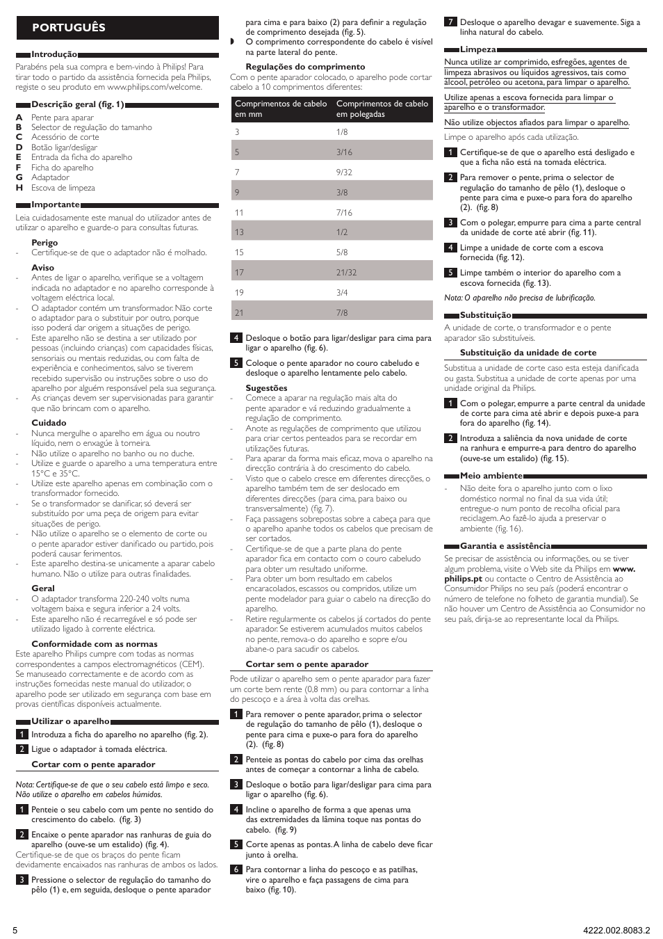 Português | Philips HAIRCLIPPER Series 3000 Regolacapelli User Manual | Page 5 / 5