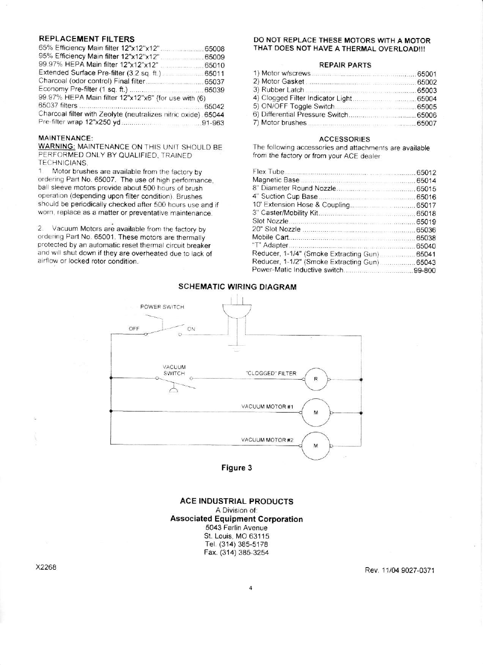 Replacement filters, Ace industrial products | Ace 73-100 User Manual | Page 4 / 4