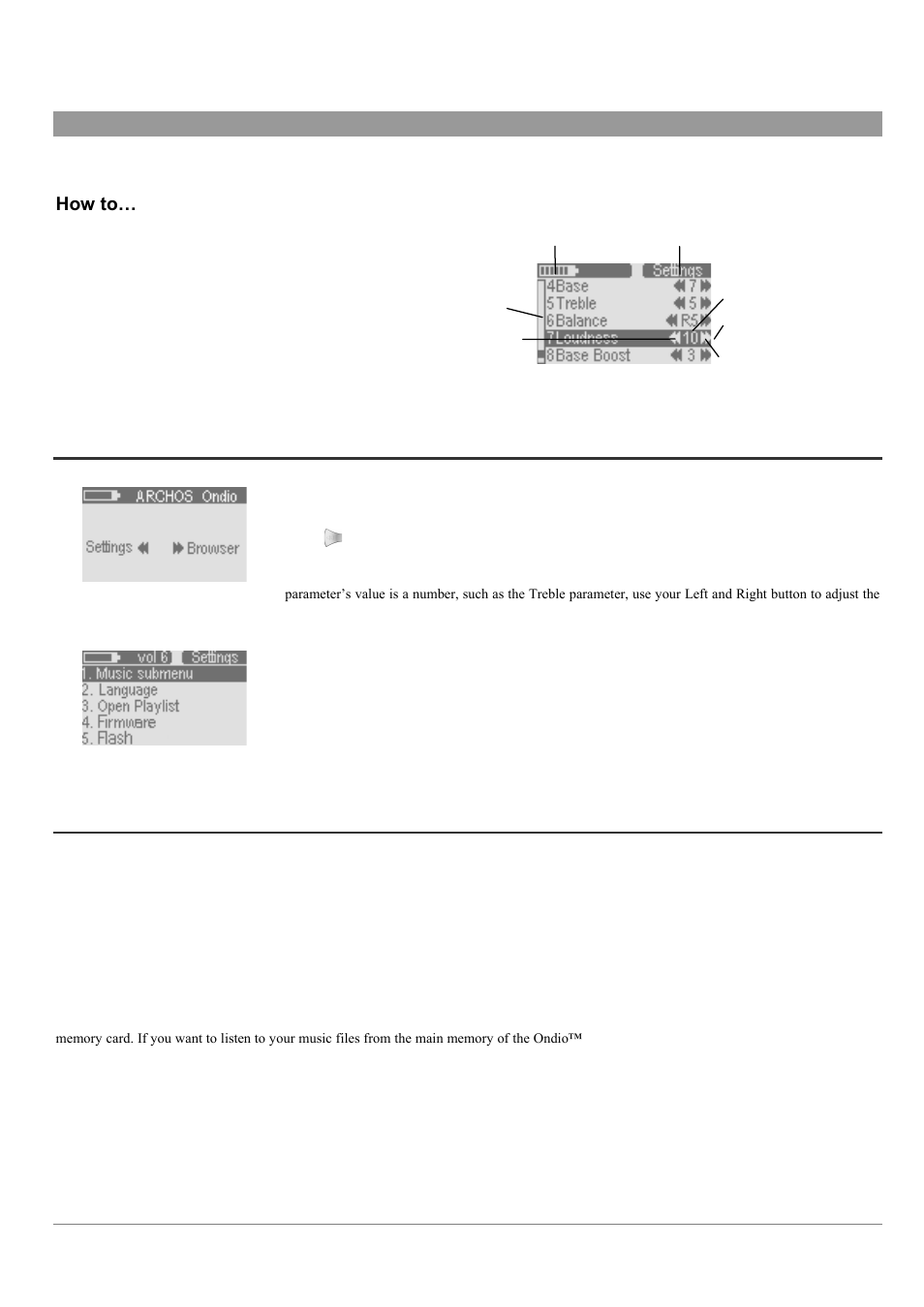 5 settings and multimediacard (mmc) expansion, How to, 1 how to adjust the settings | ARCHOS MP3 Playe User Manual | Page 12 / 20
