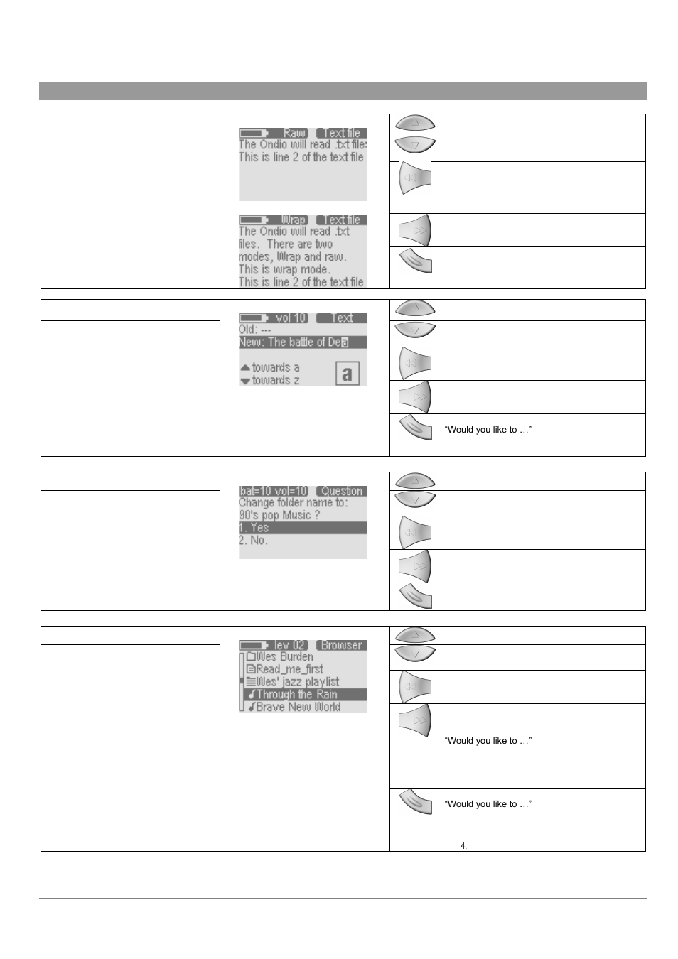 10 appendix b - screen & button descriptions | ARCHOS MP3 Playe User Manual | Page 18 / 20