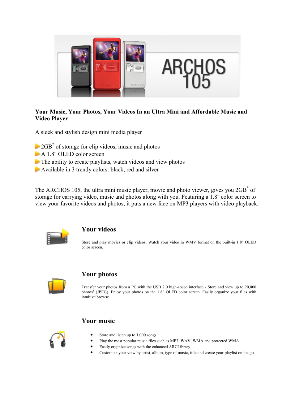 ARCHOS 105 User Manual | 2 pages