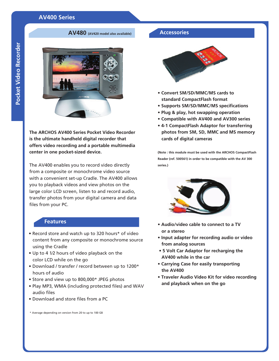 ARCHOS AV400 User Manual | 2 pages