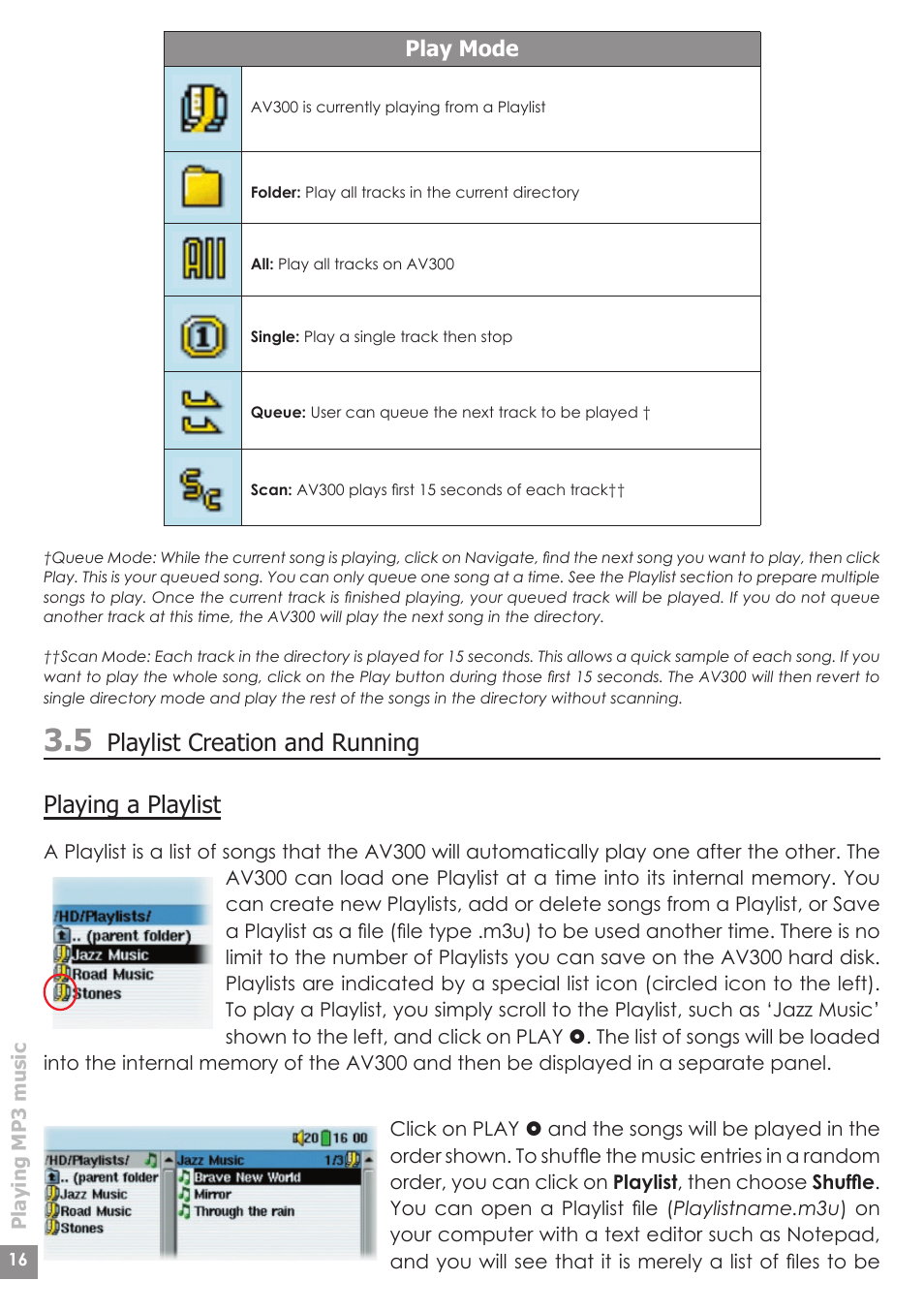 Playlist creation and running playing a playlist | ARCHOS AV340 User Manual | Page 16 / 52