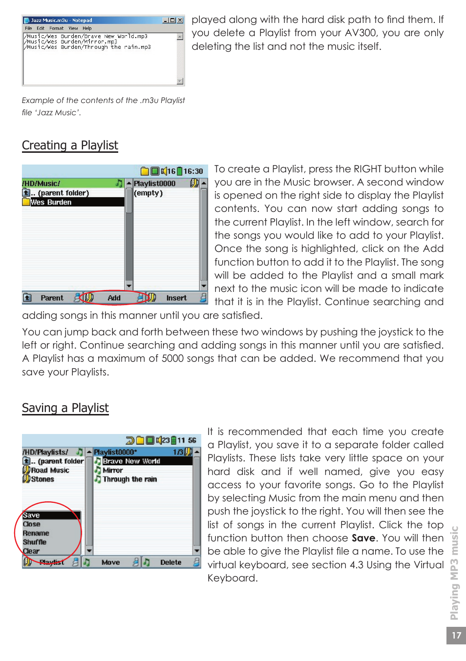 Creating a playlist, Saving a playlist | ARCHOS AV340 User Manual | Page 17 / 52