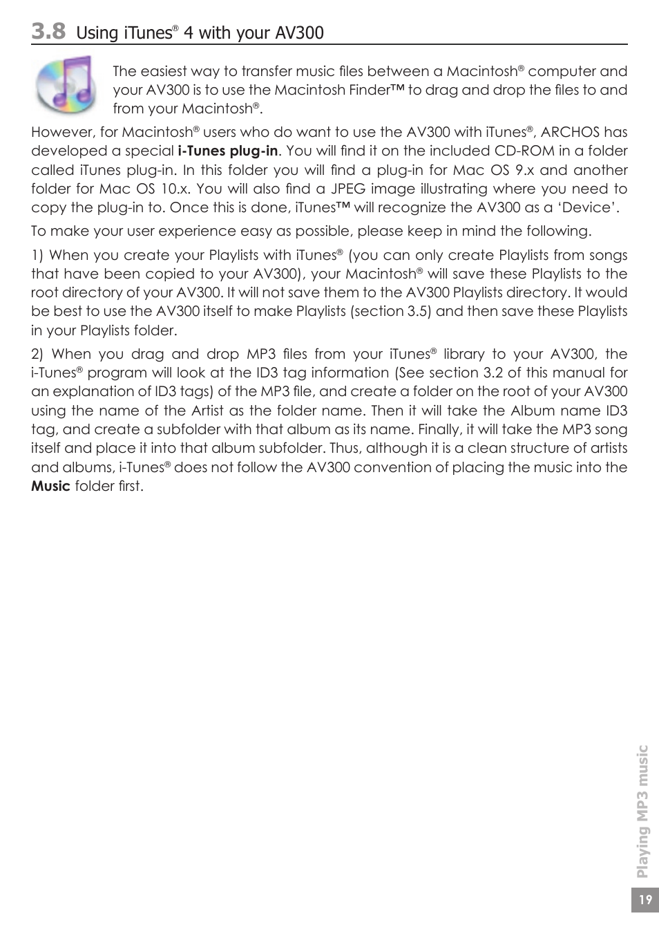 Using itunes, 4 with your av300 | ARCHOS AV340 User Manual | Page 19 / 52