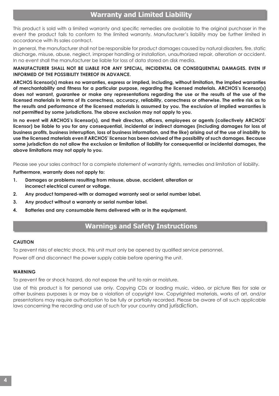 ARCHOS AV340 User Manual | Page 4 / 52