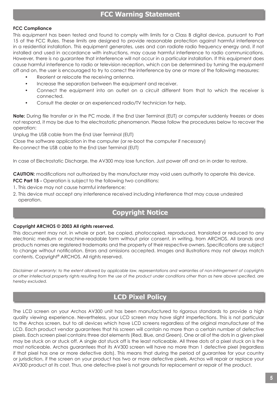 ARCHOS AV340 User Manual | Page 5 / 52