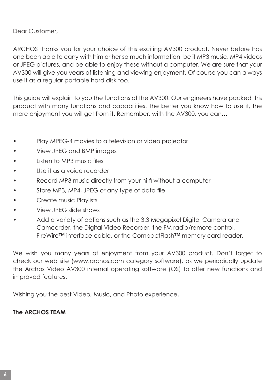 ARCHOS AV340 User Manual | Page 6 / 52