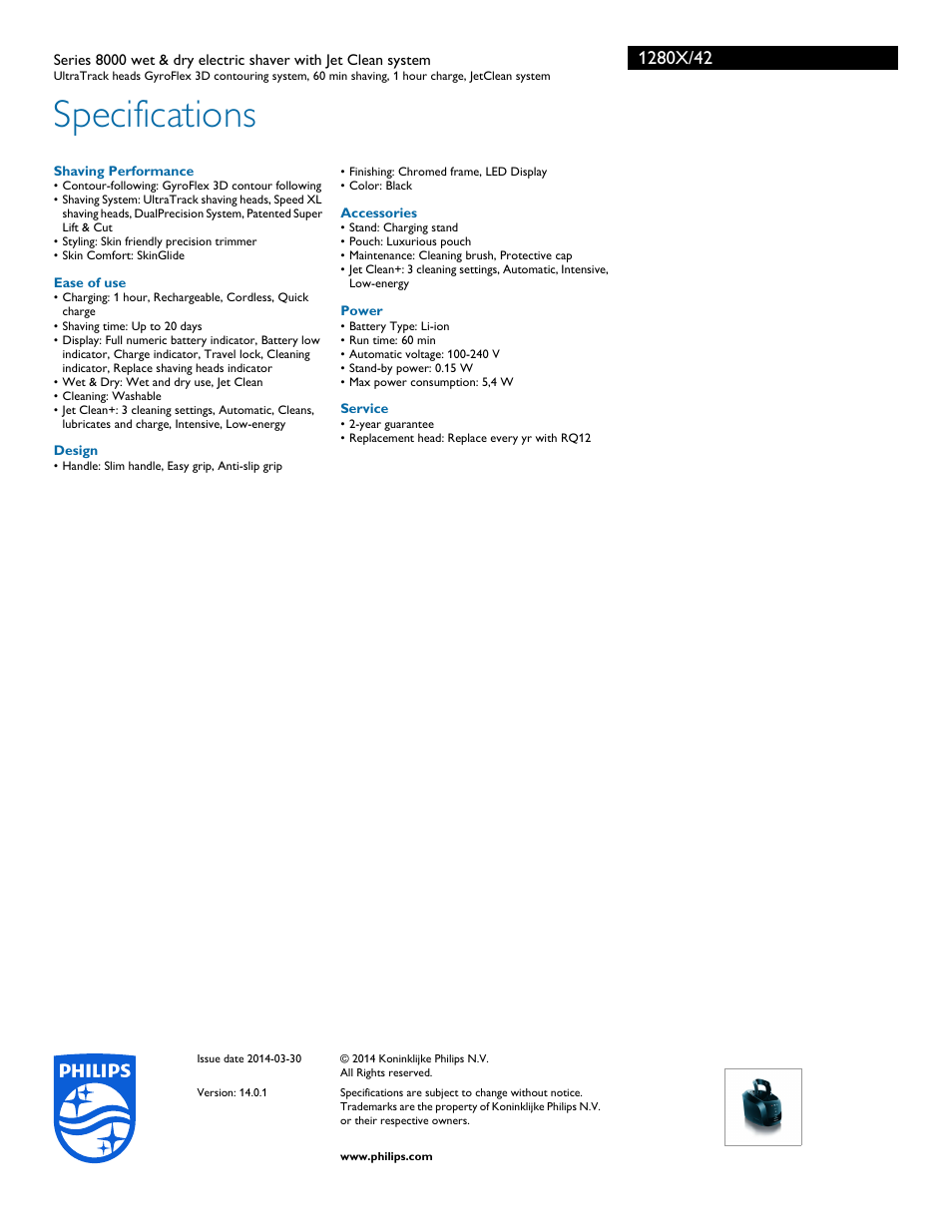 Specifications | Philips 1280X-42 User Manual | Page 3 / 3