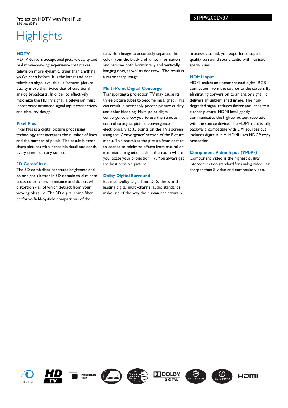 Highlights | Philips 51PP9200D-37B User Manual | Page 2 / 3