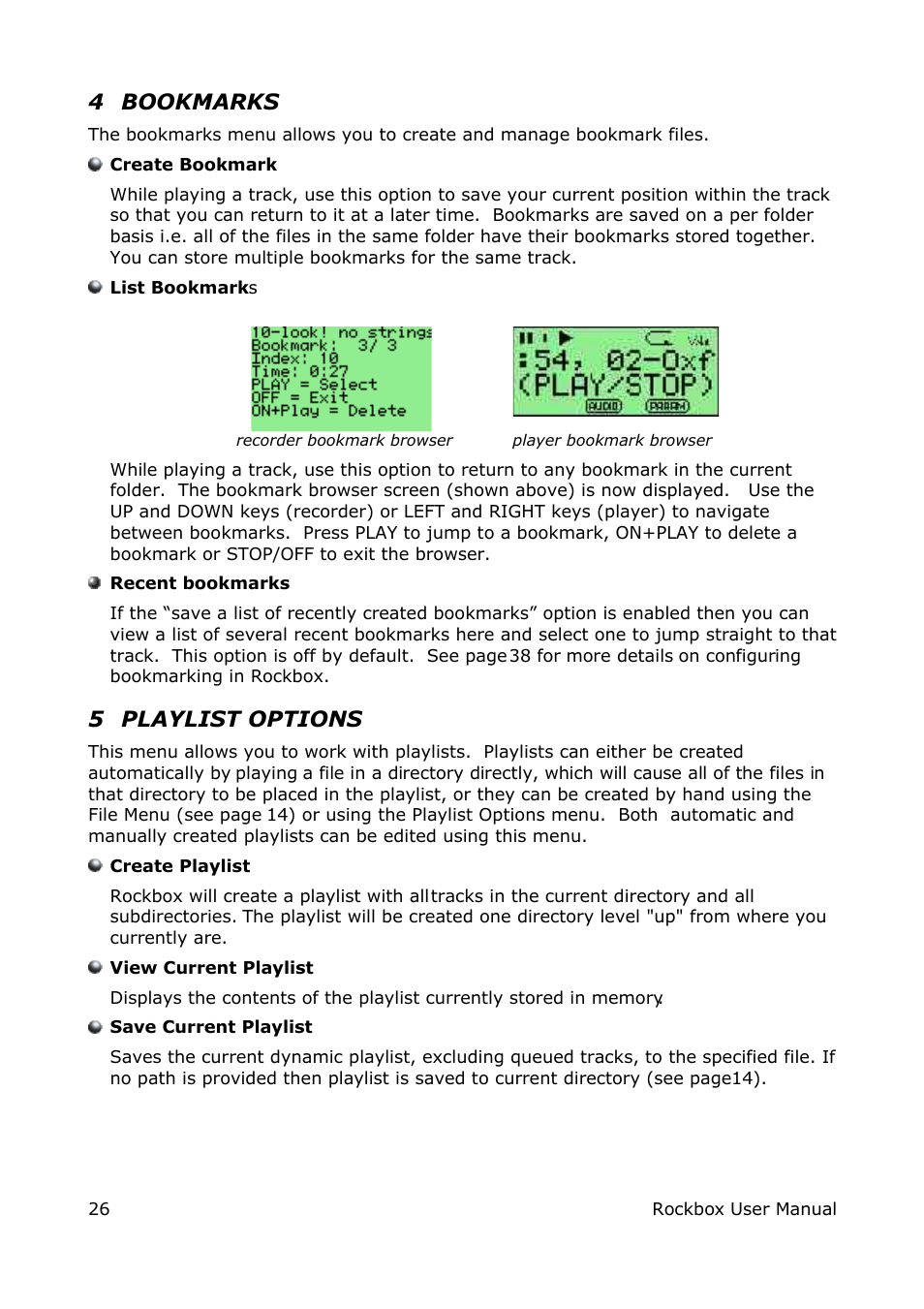 4 bookmarks, 5 playlist options | ARCHOS box rock User Manual | Page 26 / 90