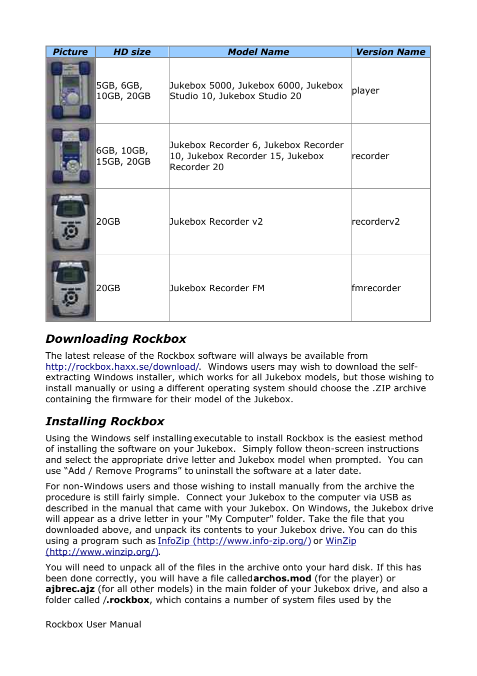 Downloading rockbox, Installing rockbox | ARCHOS box rock User Manual | Page 9 / 90