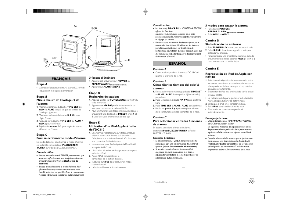 Español, Français | Philips DC310V-37 User Manual | Page 2 / 2