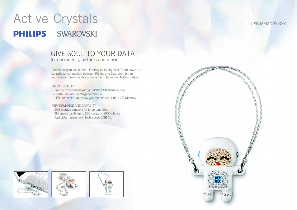 Philips and Swarovski Active Crystals USB memory key FM02SW00 Robot Happy Laura 2GB User Manual | 2 pages