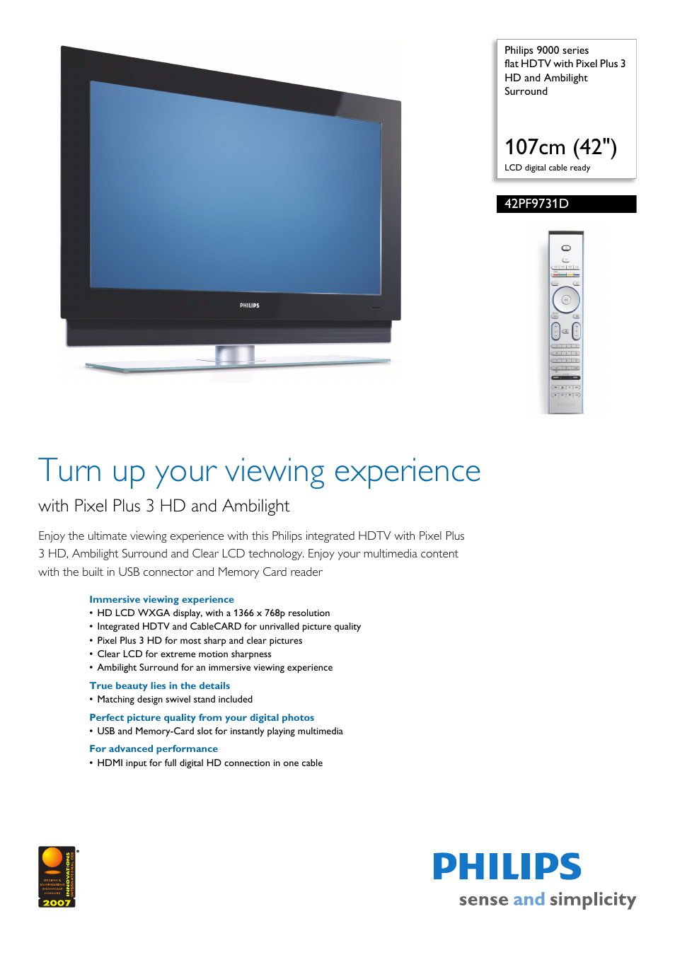Philips 42PF9731D-37B User Manual | 3 pages