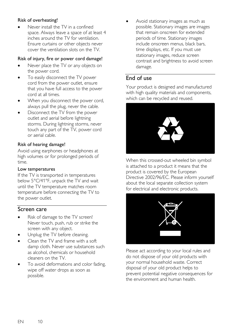 Screen care, End of use | Philips 46PFL5605H-12 User Manual | Page 10 / 65