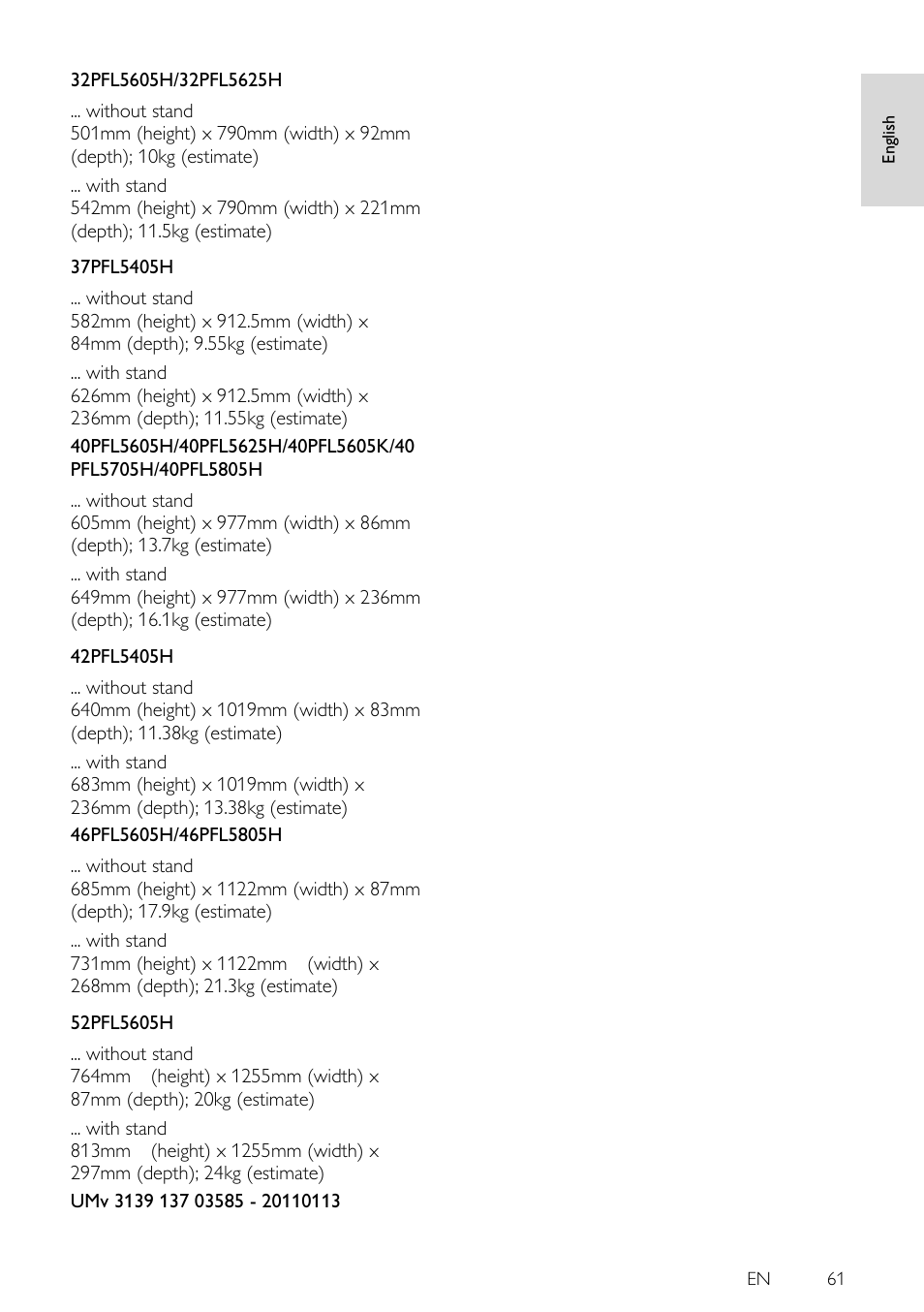 En 61, En gl is h | Philips 46PFL5605H-12 User Manual | Page 61 / 65