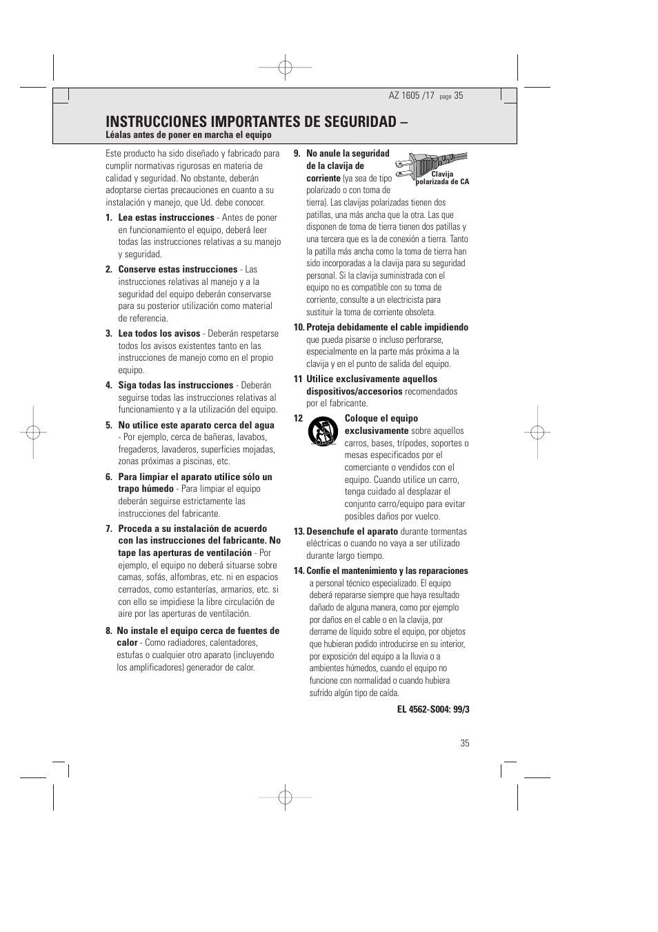 Instrucciones importantes de seguridad | Philips AZ1602-17 User Manual | Page 35 / 48